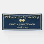 ネイビーと金ゴールドエレガントなウェディング披露宴バナー 横断幕 (横)