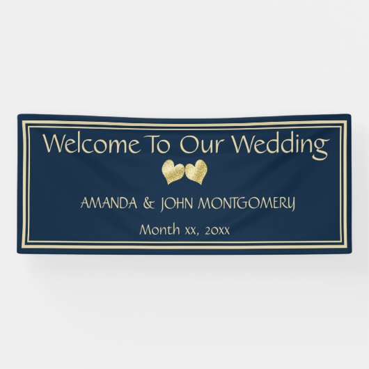 ネイビーと金ゴールドエレガントなウェディング披露宴バナー 横断幕 (横)