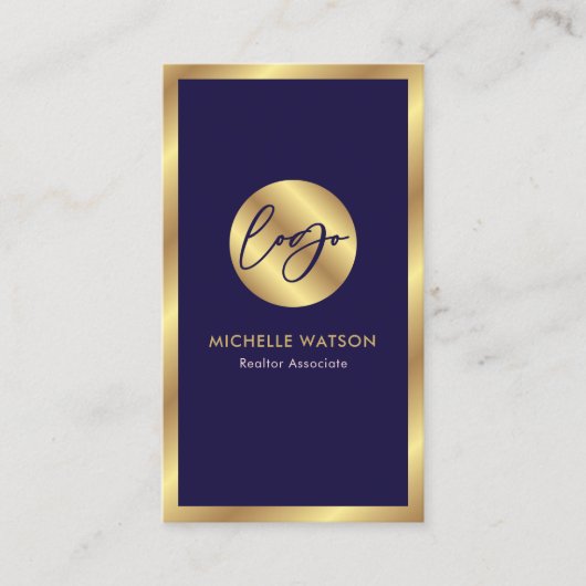 ネイビーと金ゴールドエレガントのロ実在ゴの写真 名刺 (正面)