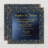 ネイビーと金ゴールドエレガントスパークル婚約 招待状 (正面/裏面)