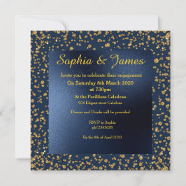 ネイビーと金ゴールドエレガントスパークル婚約 招待状