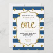 ネイビーと金ゴールドグリッターファースト誕生日招待状 招待状 (正面)