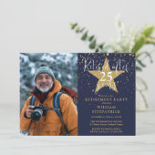 ネイビーと金ゴールドスターズの写真の引退パーティー 招待状 (スタンド正面)