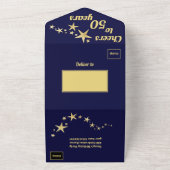 ネイビーと金ゴールドスター応援へ50年誕生日 オールインワン招待状 (外側)