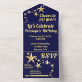 ネイビーと金ゴールドスター応援へ50年誕生日 オールインワン招待状 (内側)