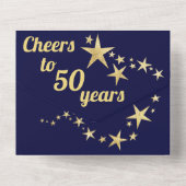 ネイビーと金ゴールドスター応援へ50年誕生日 オールインワン招待状 (裏面)