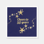 ネイビーと金ゴールドスター応援へ50年誕生日 スタンダードカクテルナプキン (正面)