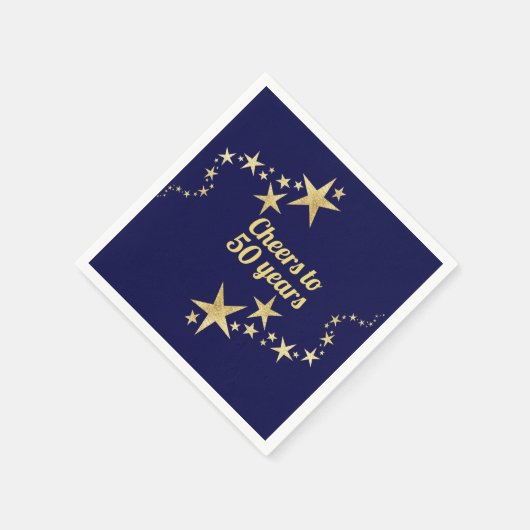 ネイビーと金ゴールドスター応援へ50年誕生日 スタンダードカクテルナプキン (角)