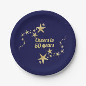 ネイビーと金ゴールドスター応援へ50年誕生日 ペーパープレート (正面)