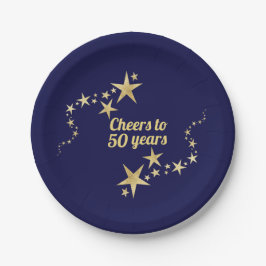ネイビーと金ゴールドスター応援へ50年誕生日 ペーパープレート