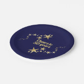 ネイビーと金ゴールドスター応援へ50年誕生日 ペーパープレート (アングル)