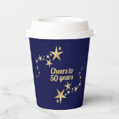 ネイビーと金ゴールドスター応援へ50年誕生日 紙コップ (裏面)