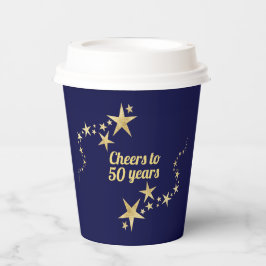 ネイビーと金ゴールドスター応援へ50年誕生日 紙コップ