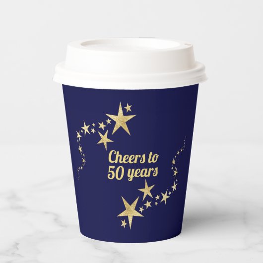 ネイビーと金ゴールドスター応援へ50年誕生日 紙コップ (正面)