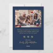 ネイビーと金ゴールドスノーフレーク5フォトコラージクリスマス シーズンカード (裏面)