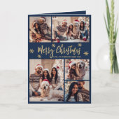 ネイビーと金ゴールドスノーフレーク6フォトコラージクリスマス シーズンカード (正面)