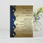 ネイビーと金ゴールドスワール結婚式招待状 招待状 (スタンド正面)