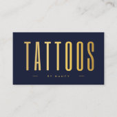 ネイビーと金ゴールドタトゥーアーティストQRコード&ロゴ 名刺 (正面)