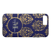ネイビーと金ゴールドダマスクモノグラム Case-Mate iPhoneケース (裏面(横))