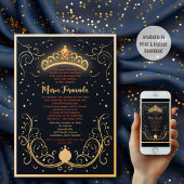 ネイビーと金ゴールドフローラクラウンキンセニェラパーティー 招待状