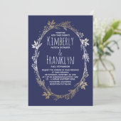 ネイビーと金ゴールドフローラ結婚リース 招待状 (スタンド正面)