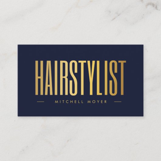 ネイビーと金ゴールドヘアスタイリストQRコード&ロゴ 名刺 (正面)