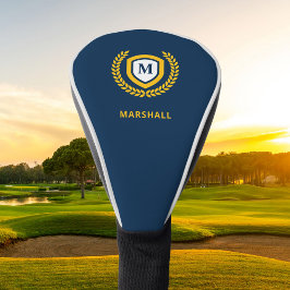 ネイビーと金ゴールドモノグラムのロゴクレスト ゴルフヘッドカバー