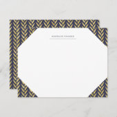 ネイビーと金ゴールドリーフのモノグラムの文房具 ノートカード (正面/裏面)