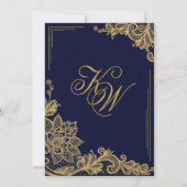 ネイビーと金ゴールドレースブライダルシャワー招待カード 招待状 (裏面)