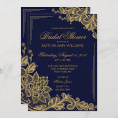 ネイビーと金ゴールドレースブライダルシャワー招待カード 招待状 (正面/裏面)