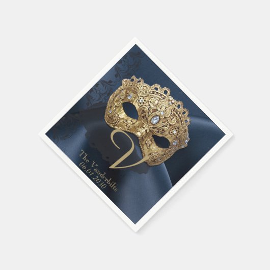 ネイビーと金ゴールド仮装モノグラムナプキン スタンダードカクテルナプキン (角)