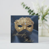 ネイビーと金ゴールド仮装結婚式招待状 招待状 (スタンド正面)