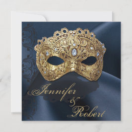 ネイビーと金ゴールド仮装結婚式招待状 招待状
