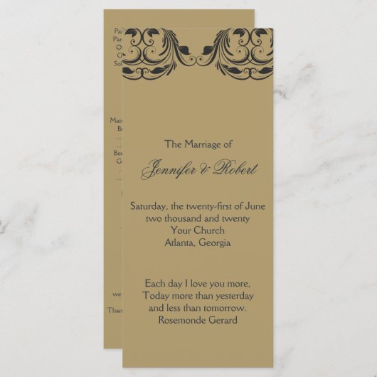 ネイビーと金ゴールド仮装結婚式 プログラム (正面/裏面)