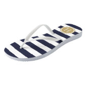 ネイビーと金ゴールド名門私立校風のズストライプモノグラム ビーチサンダル (アングル)