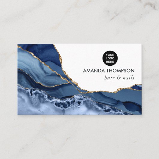 ネイビーと金ゴールド大切アゲート石名刺 名刺 (正面)