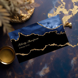 ネイビーと金ゴールド大切瑪瑙の石QRコード 名刺