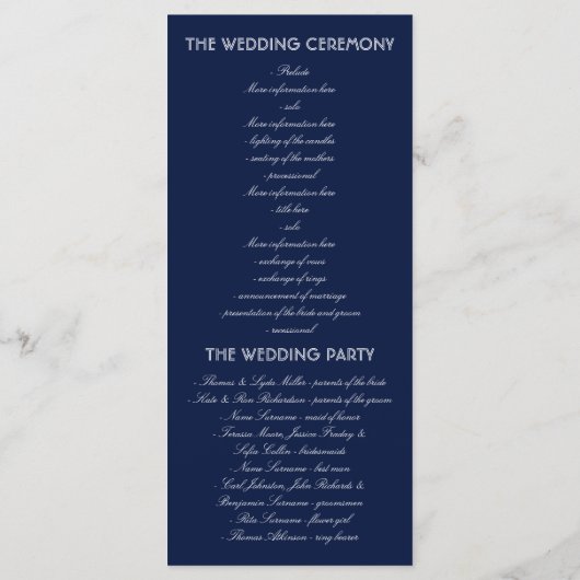 ネイビーと金ゴールド射撃、 発砲スターナイト結婚式 プログラム (裏面)