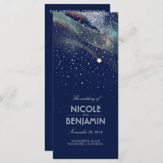 ネイビーと金ゴールド射撃、 発砲スターナイト結婚式 プログラム (正面/裏面)