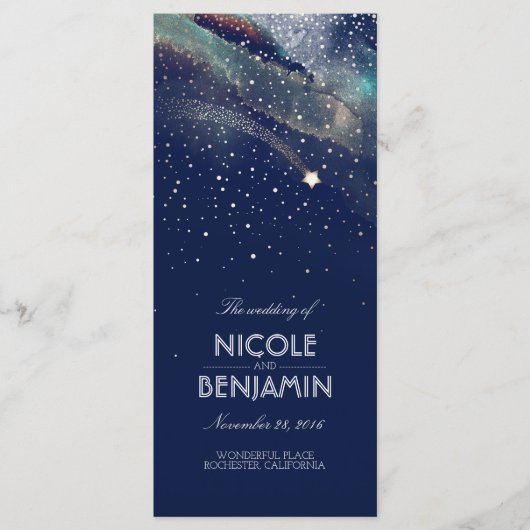 ネイビーと金ゴールド射撃、 発砲スターナイト結婚式 プログラム (正面)