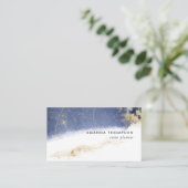 ネイビーと金ゴールド月筆ストロークの名刺 名刺 (スタンド正面)