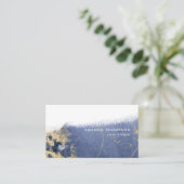 ネイビーと金ゴールド月筆ストロークの名刺 名刺 (スタンド正面)