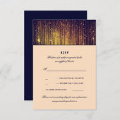 ネイビーと金ゴールド結婚のストリングライトRSVP 出欠カード (正面/裏面)