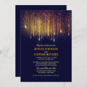 ネイビーと金ゴールド結婚のString Lights招待状 招待状 (正面/裏面)