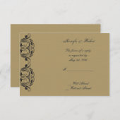 ネイビーと金ゴールド結婚マスカレードの応答カード 出欠カード (正面/裏面)