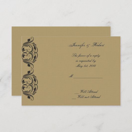 ネイビーと金ゴールド結婚マスカレードの応答カード 出欠カード (正面/裏面)