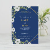 ネイビーと金ゴールド結婚式招待状カード 招待状 (スタンド正面)