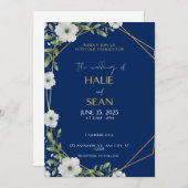 ネイビーと金ゴールド結婚式招待状カード 招待状 (正面/裏面)