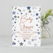 ネイビーと銅の星ベビーシャワー招待状sip&see 箔招待状 (立ち正面)