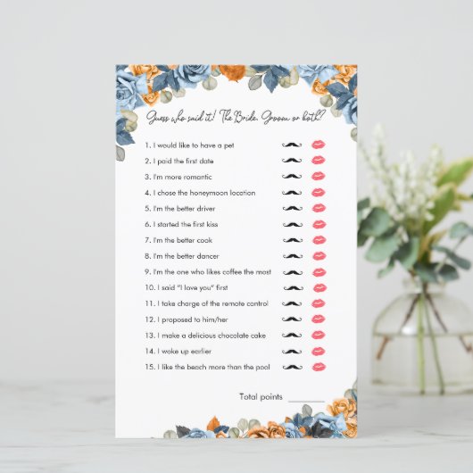 ネイビーと錆おもしろいブライダルシャワー誰がゲームを推測 (スタンド正面)